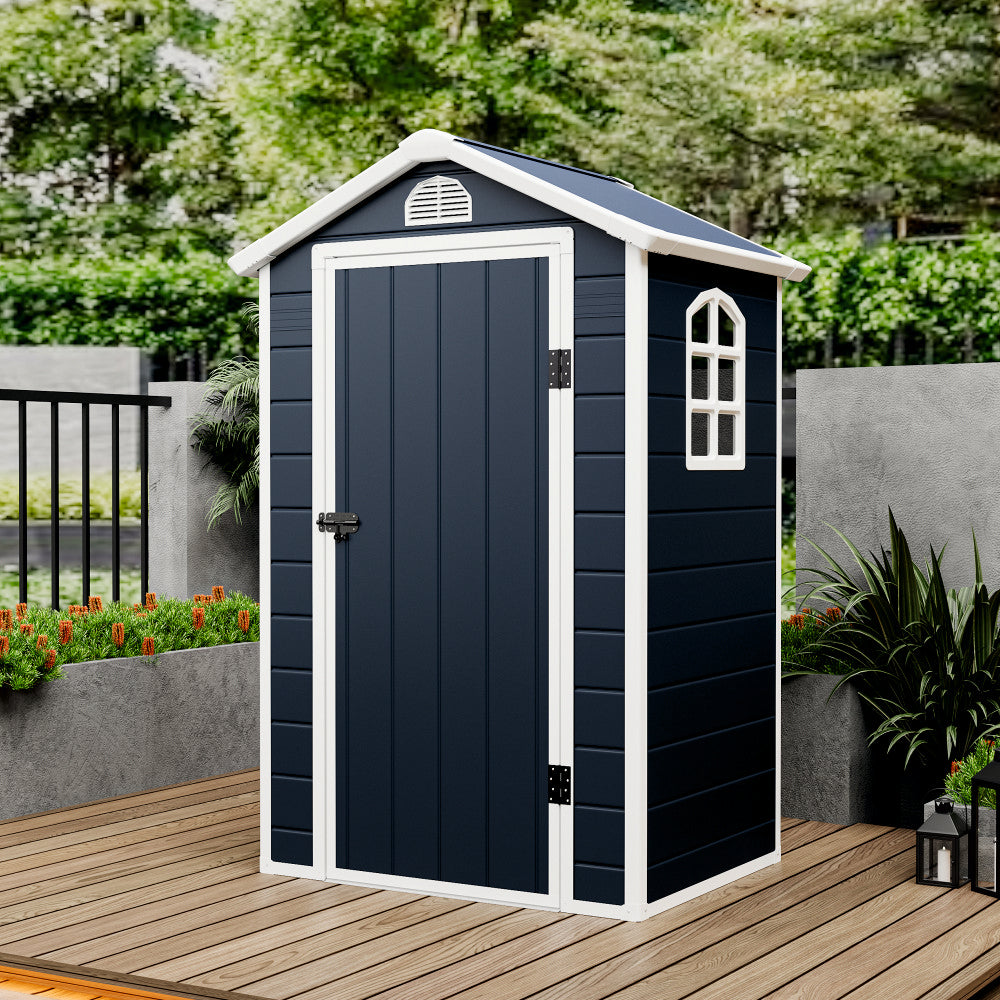 Casuta de gradina ZEP AVE-A, 134x104x204 cm, panel plastic 12 mm cu ranforsare metal, fereastra, ventilatie, baza inclusa