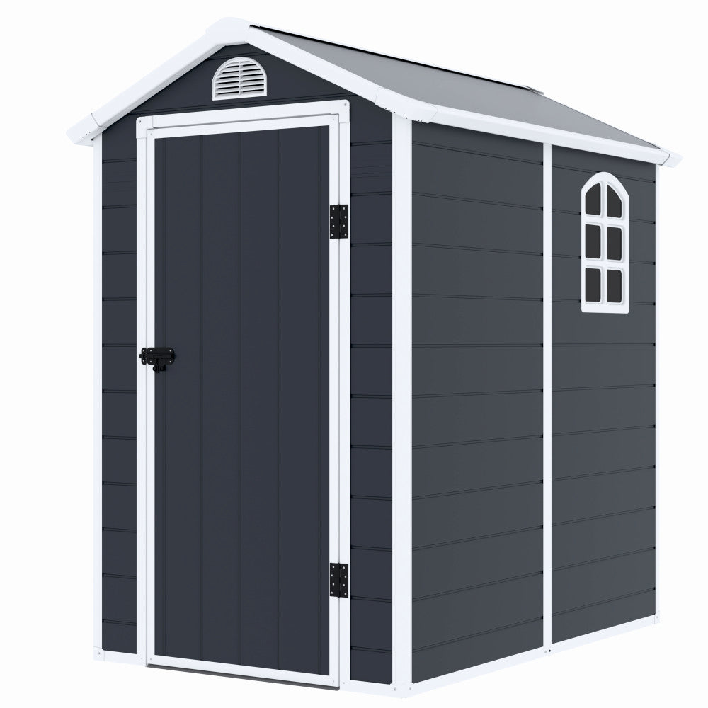 Casuta de gradina ZEP AVE-B, 134x192x204 cm, panel plastic 12 mm cu ranforsare metal, fereastra, ventilatie, baza inclusa