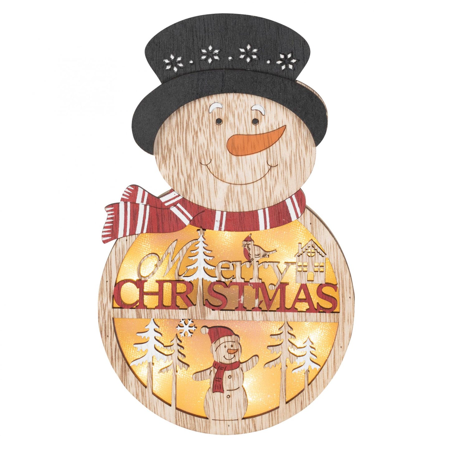 Decor Lemn LED Om de Zapada pentru Usa sau Fereastra, 4 LED Alb Cald, Timer 6/18h, KLW21S