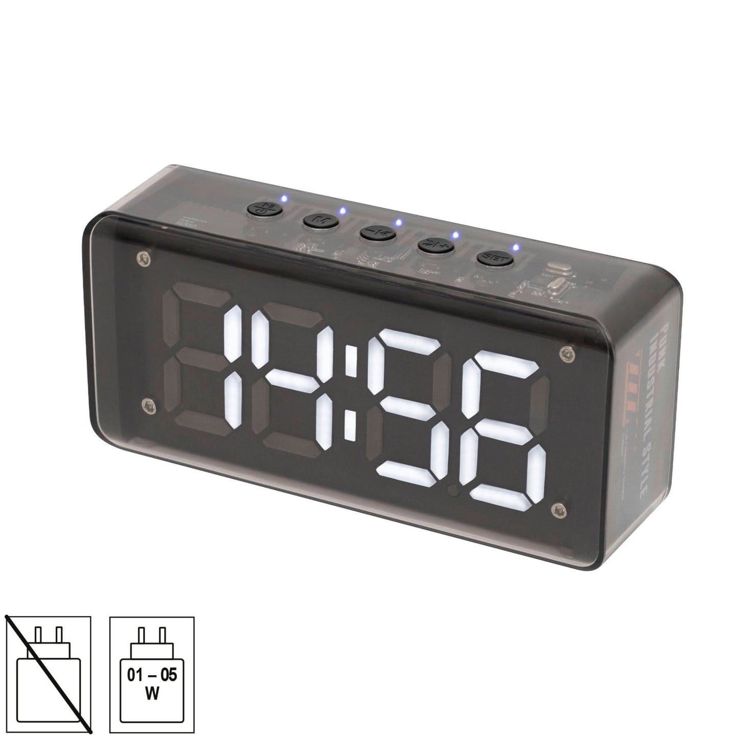 Ceas desteptator MECHACLOCK cu Bluetooth, Radio FM, MP3, afisaj LED 3D, difuzor 3W, baterie reincarcabila