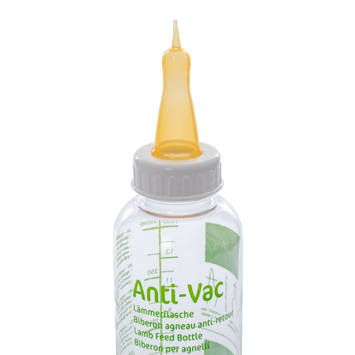 Bidon alaptare miei si iezi 450ml, cu tetina AntiVac, plastic transparent