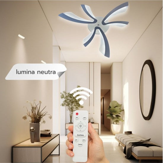 Lustra LED 40W, 6 Brate, Telecomanda IR, 3 Culori, 610 mm