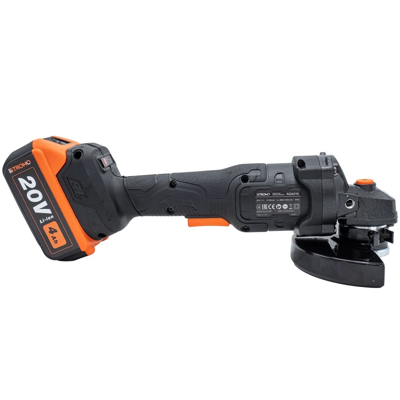 Polizor unghiular pe acumulator STROMO AGA216, 20V, 4Ah, motor brushless, 7450 rot/min, disc 125 mm