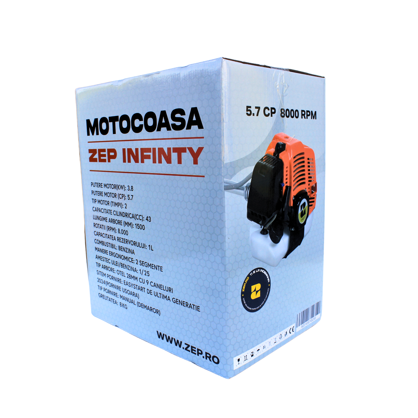 Motocoasa ZEP Infinity, 3.8 kW (5.7 CP), 43CC, arbore otel 28mm, EasyStart, 10 accesorii incluse