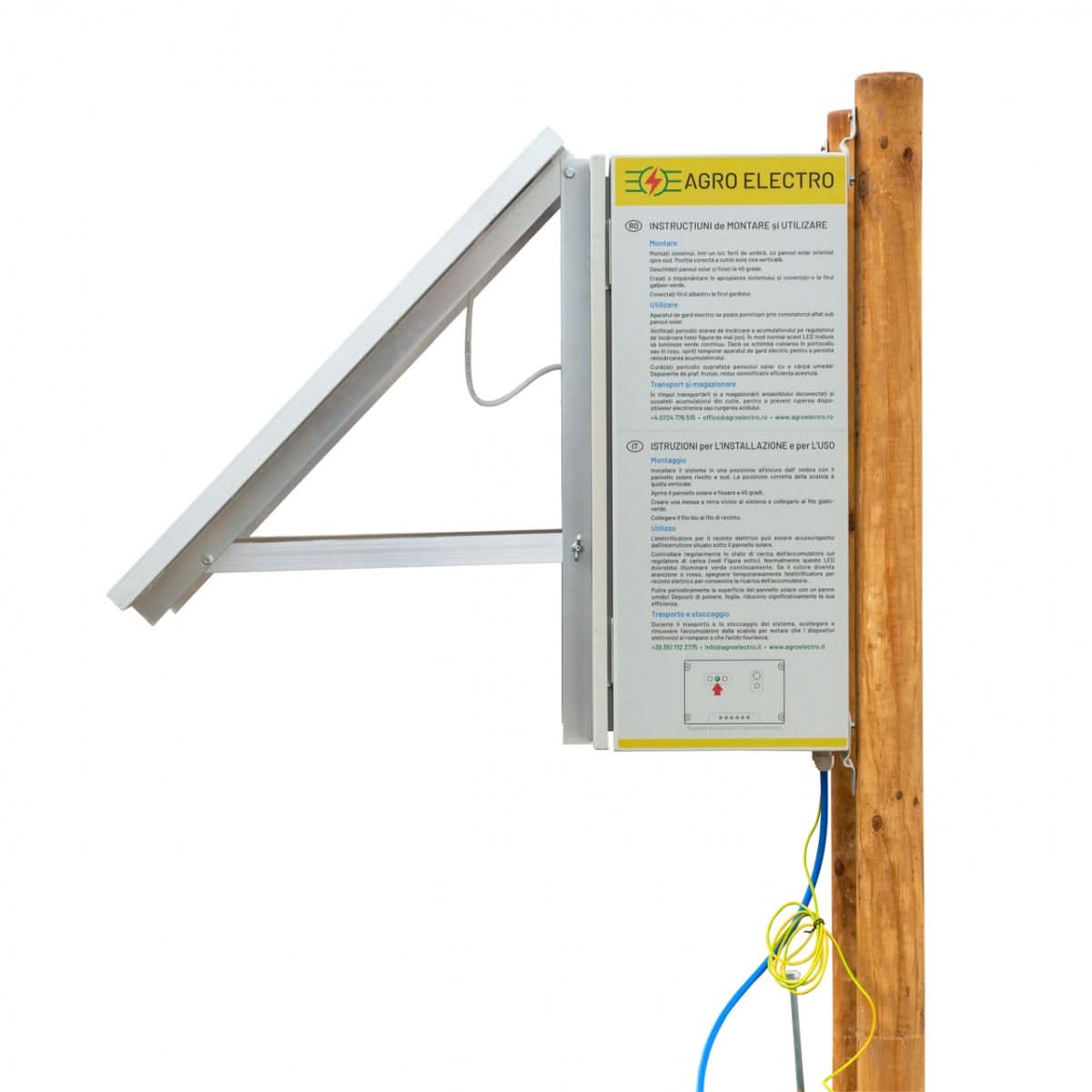 Sistem aparat gard electric (generator de impulsuri) DL 7200, cu panou solar 50 W, regulator de incarcare PWM 10 A, asamblat intr-o cutie metalica