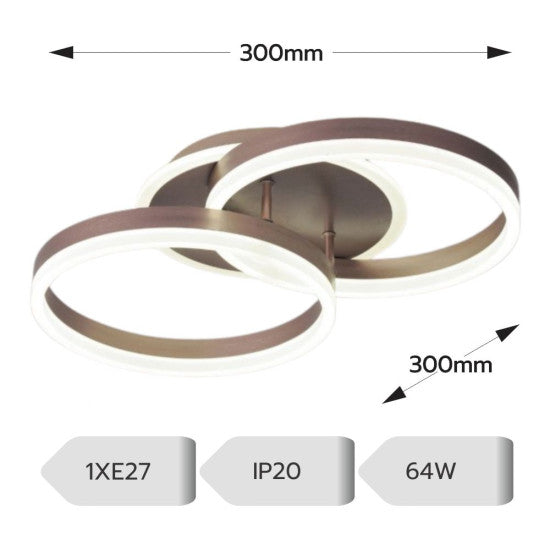 Lustra LED Dione Cafeniu 64W, 3800 lm, 300x300 mm, Telecomanda