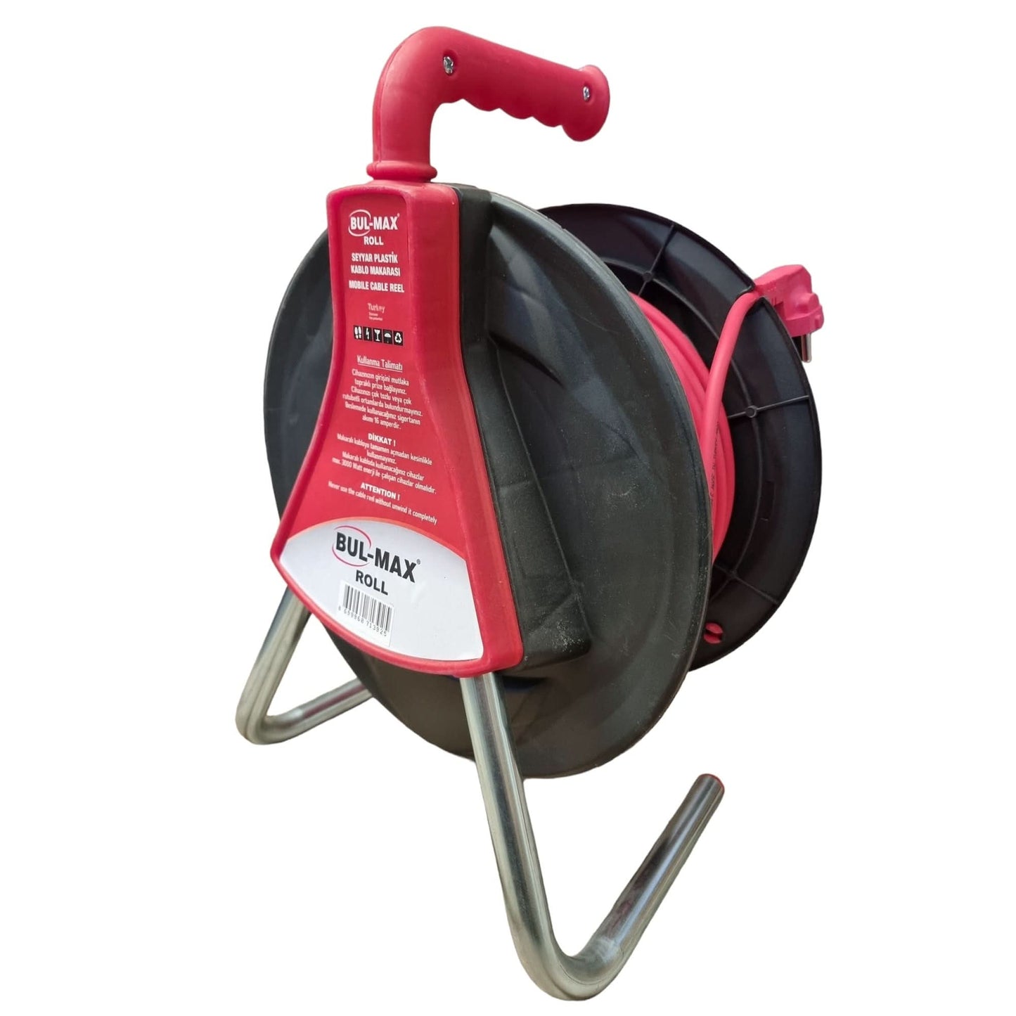 Prelungitor tambur Bulmax 20m, 3x2.5mm, 4 prize, 220V, maner ergonomic