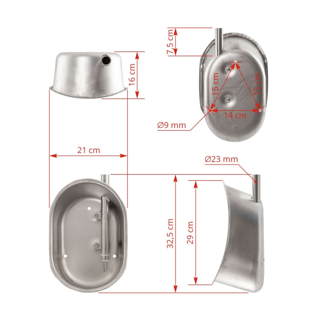 Adapatoare inox scroafe, 21x29x16 cm, cu valva automata