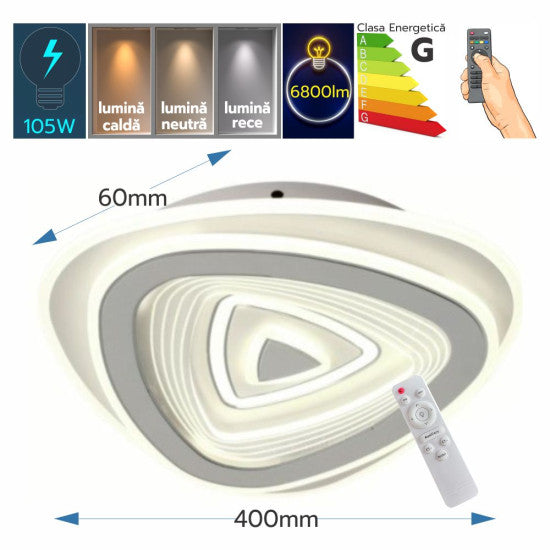 Plafoniera LED Halimede 105W, 6800lm, Ø400x400x60mm