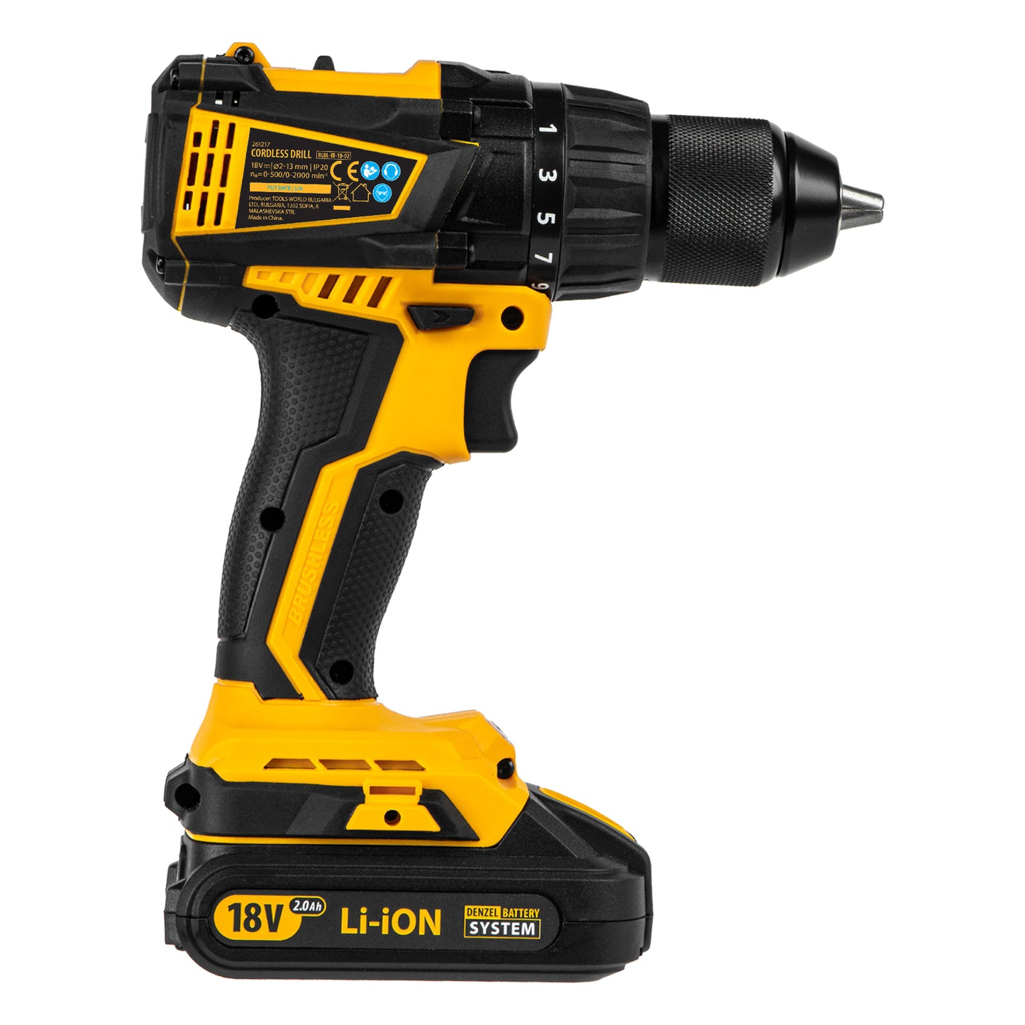 Masina de gaurit cu acumulator fara perie BLDL-IB-18-02, Li-Ion 18 V, 1,5 Ah, 2 viteze, Denzel