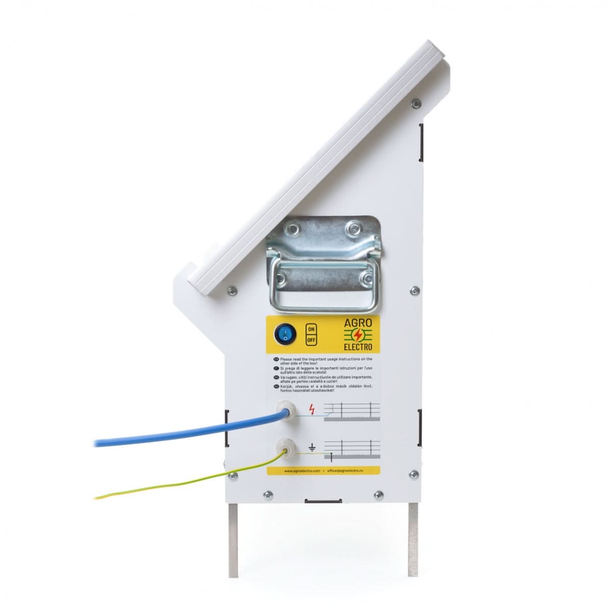 Sistem aparat gard electric (generator de impulsuri) DL 3200, cu panou solar 30 W, regulator de incarcare PWM 10 A, asamblat intr-o cutie dibond