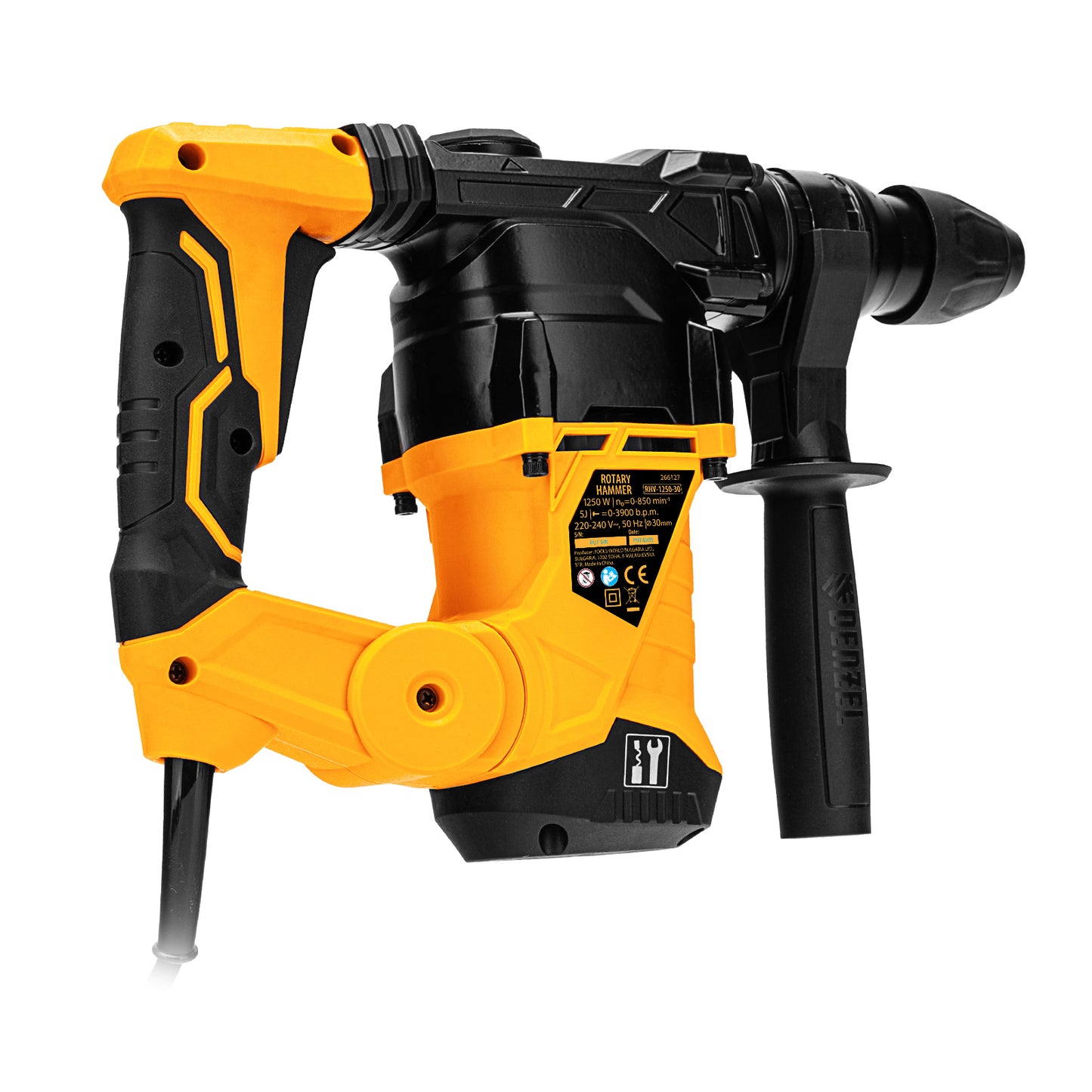 Ciocan rotopercutor electric Denzel RHV-1250-30, SDS-plus, 1250 W, 5 J, 3+1 moduri, valiza inclusa