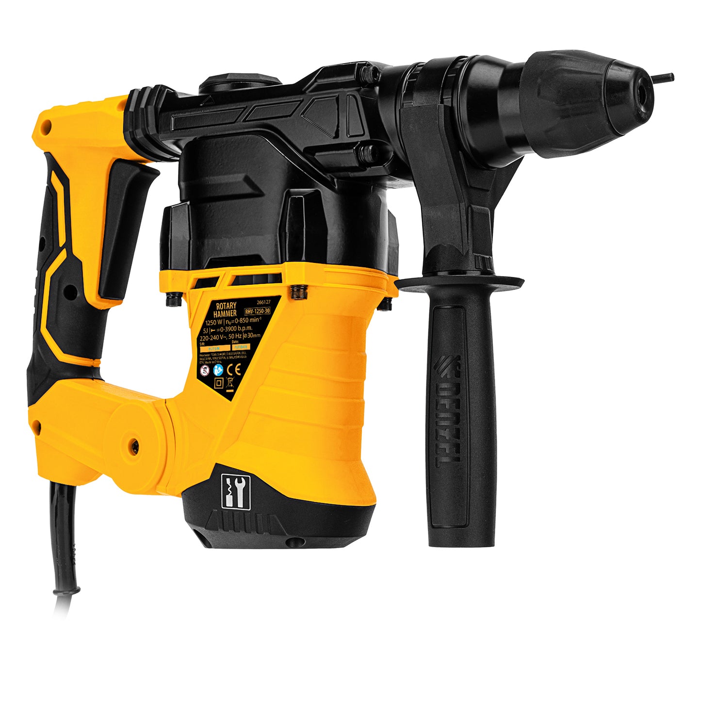 Ciocan rotopercutor electric Denzel RHV-1250-30, SDS-plus, 1250 W, 5 J, 3+1 moduri, valiza inclusa