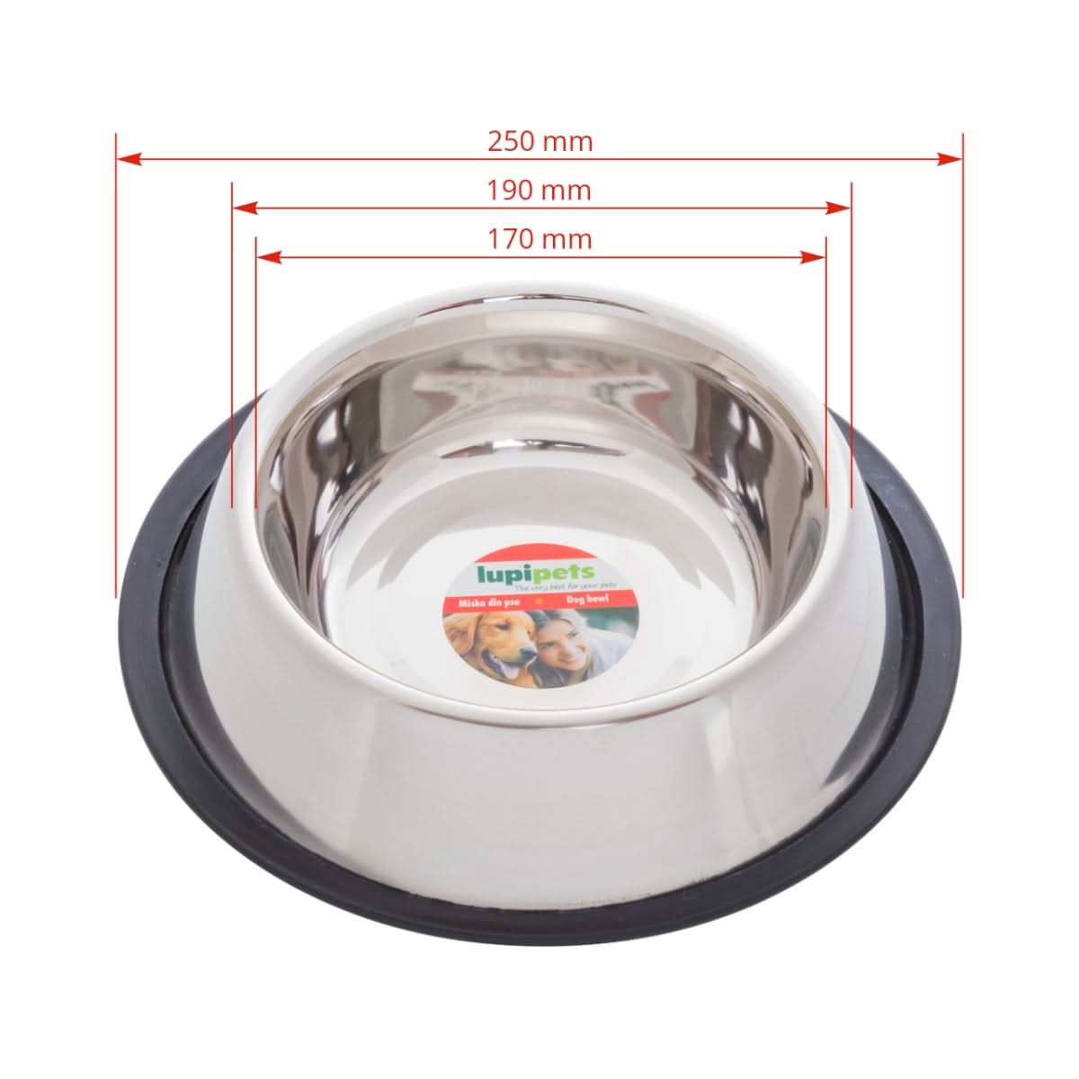 Castron inox pentru câini 900 ml Ø19 cm cu inel cauciuc antialunecare