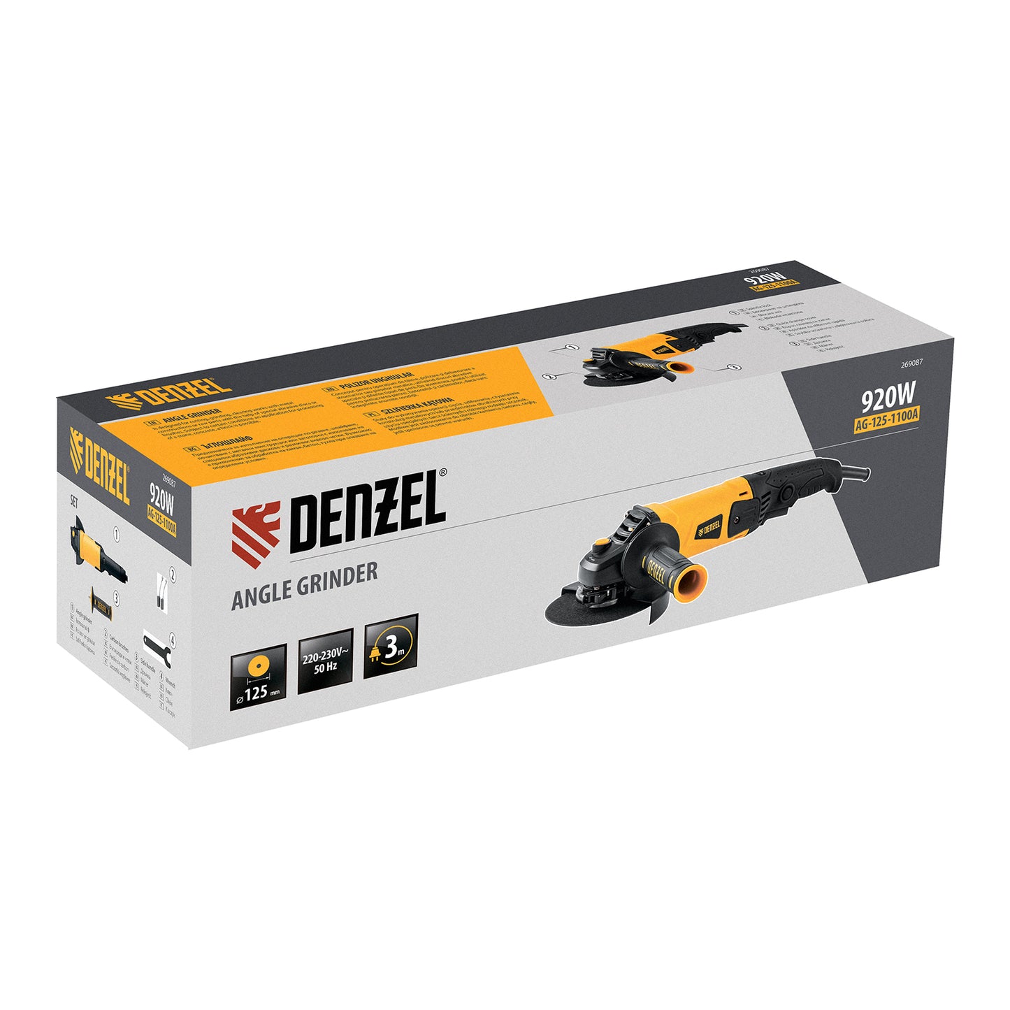 Polizor unghiular Denzel AG125-1100A, 920 W, disc 125 mm, 3000-11000 rpm, maner lateral reglabil