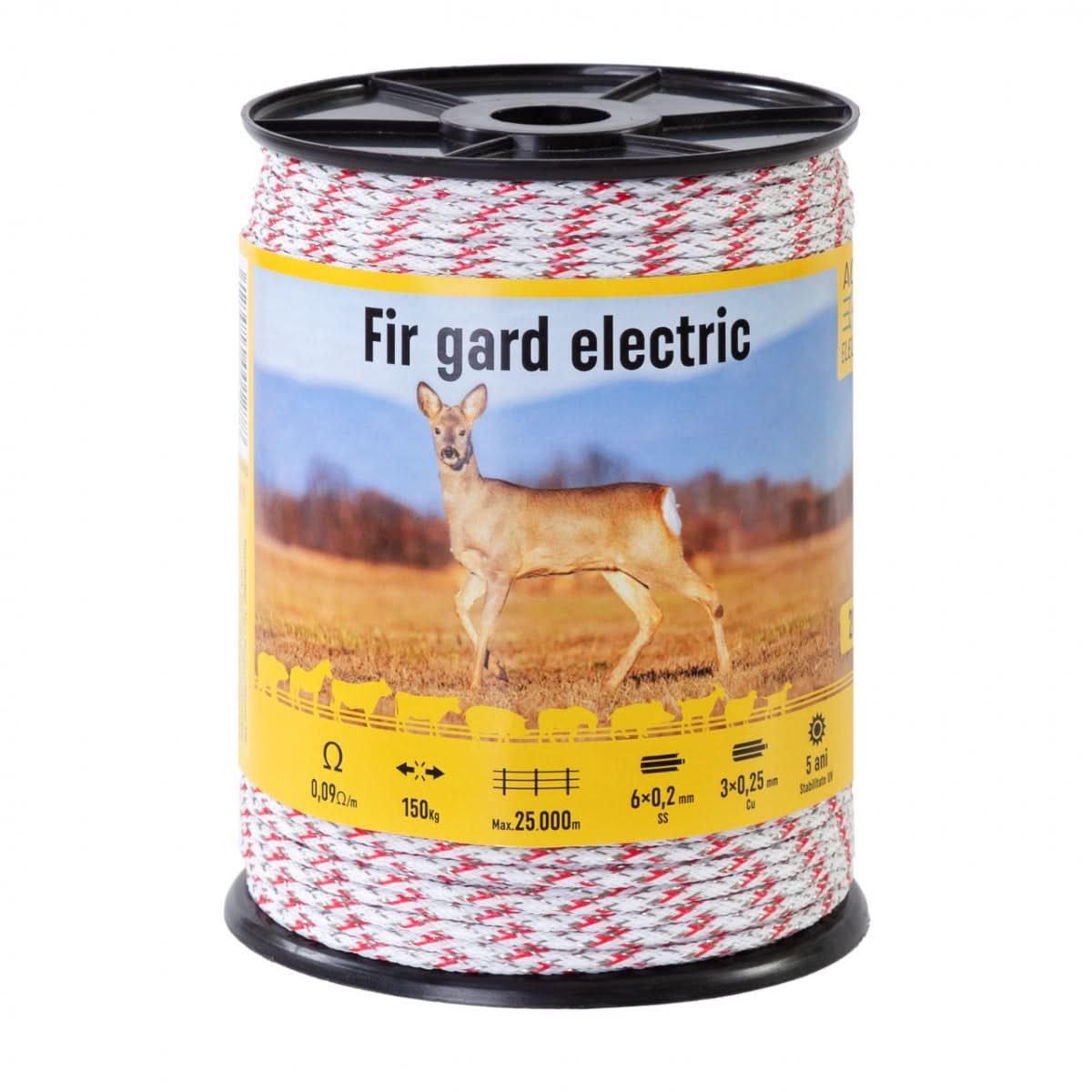 Fir gard electric țesut 200 m, rezistență 150 kg, rezistență electrică 0,09 Ω/m