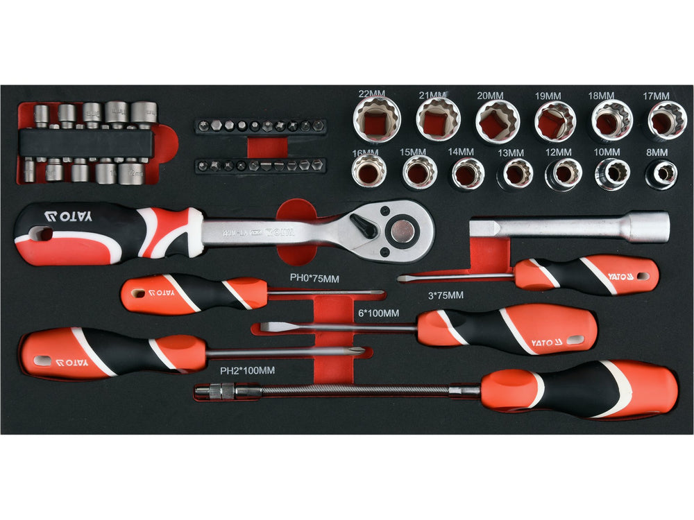 Troler scule cu 3 compartimente 78 piese Yato YT-09104