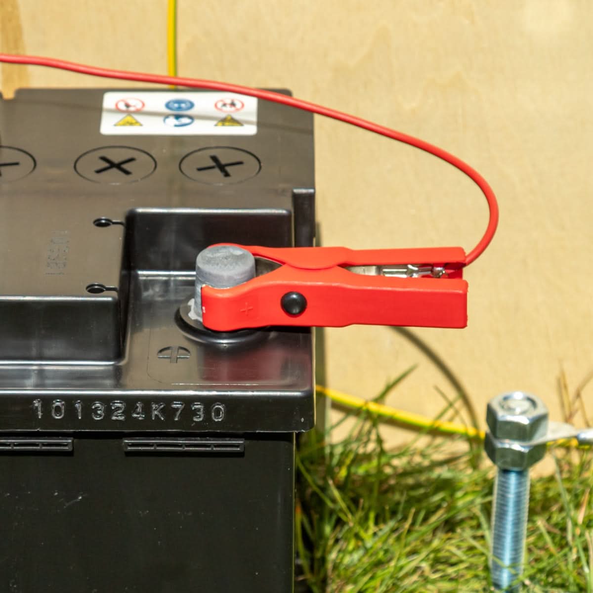 Cablu conexiune acumulator gard electric 1m, cu conectori crocodil și papuc inelar Ø6