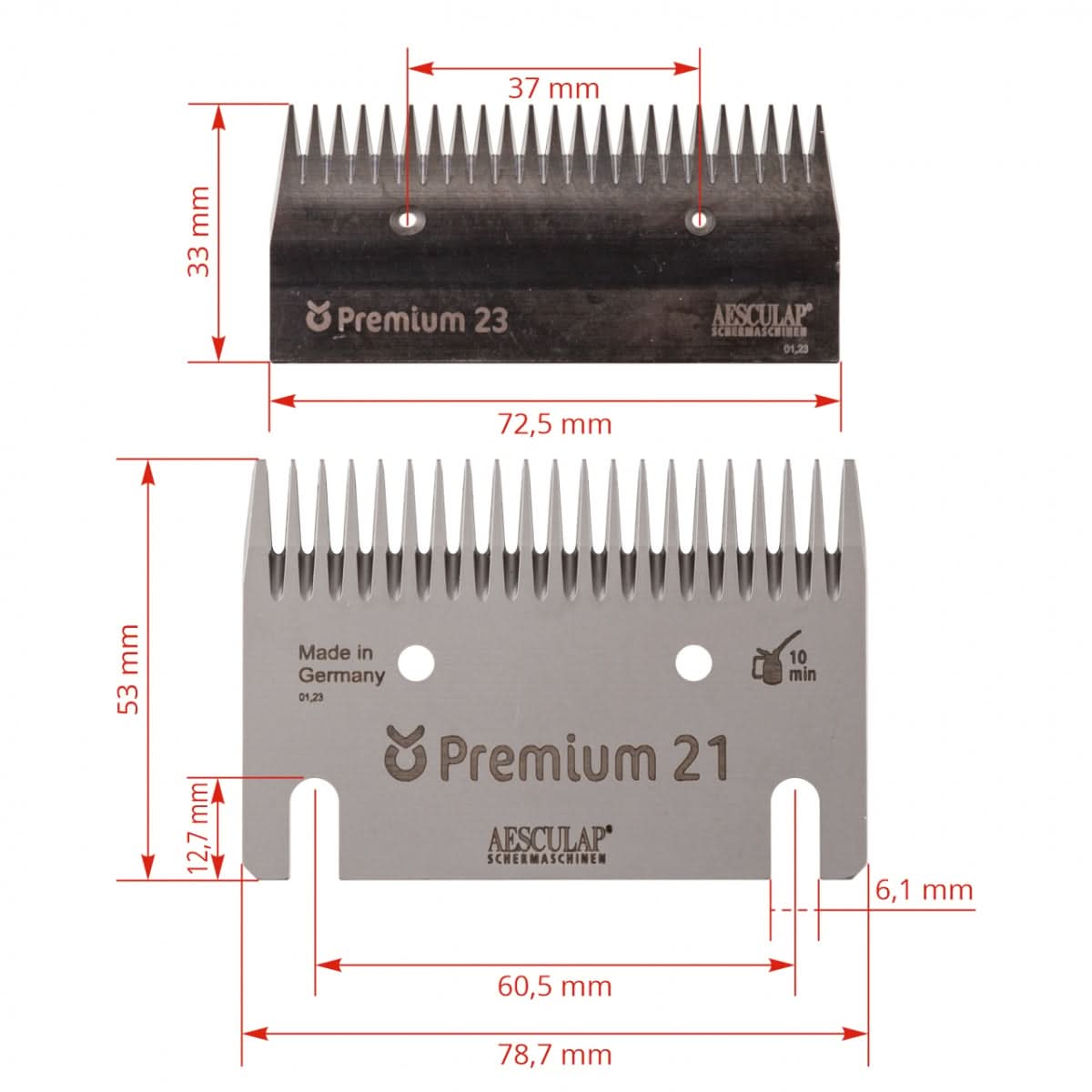 Set cuțite pentru mașină de tuns bovine/cabaline 21/23