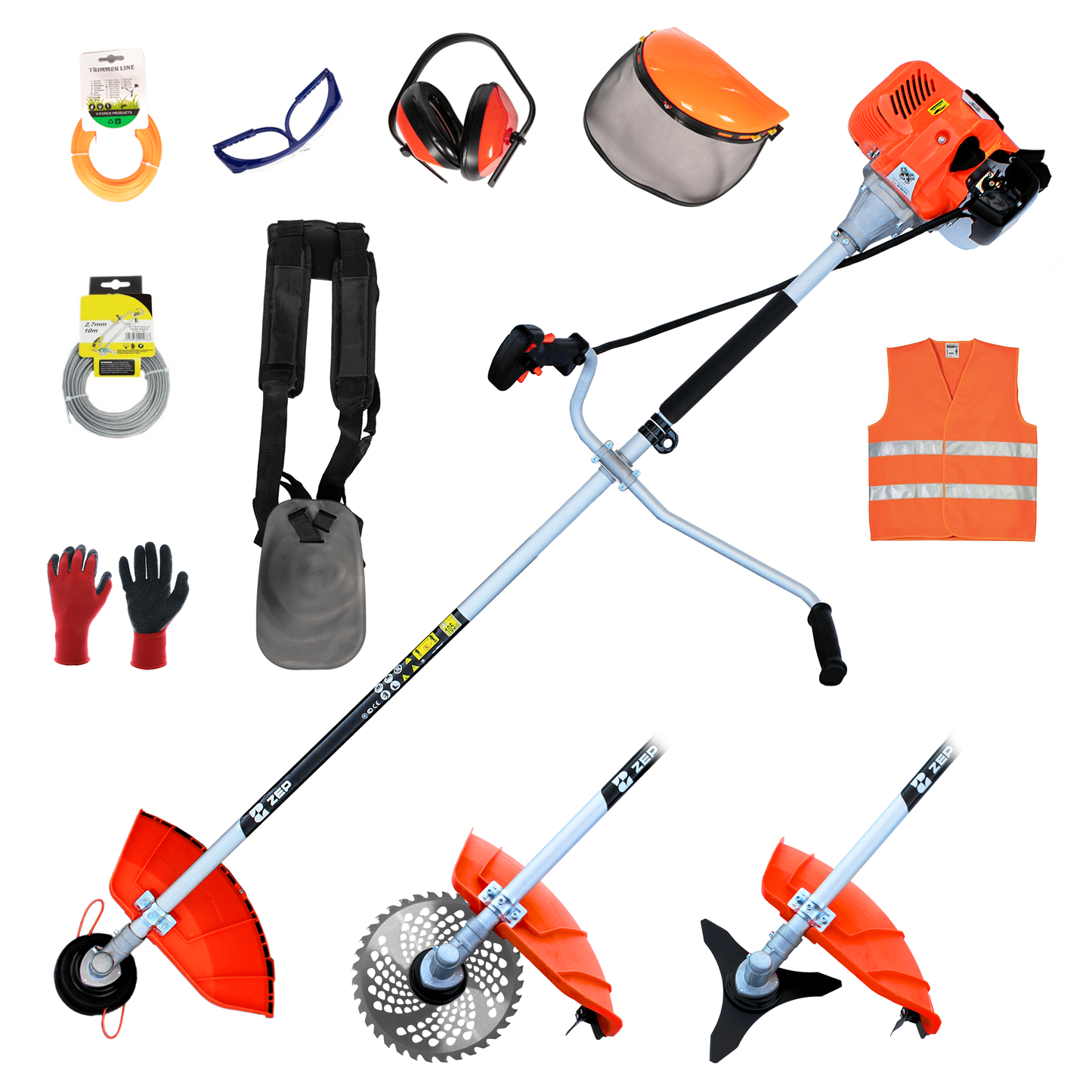 Motocoasa ZEP Power 5* benzina 52CC, 5 CP, 3.8 kW, arbore otel 28 mm, EasyStart + 12 accesorii