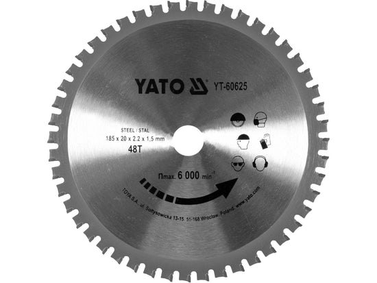 Disc circular Vidia pentru metal 185 mm, 48T, prindere 20 mm Yato YT-60625 - imagine produs 1