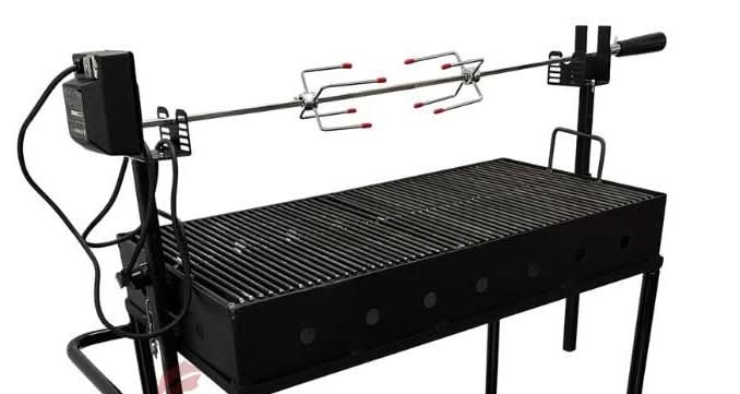 Gratar gradina Vivatechnix 80x40 cm cu rotisor electric, tabla 2 mm, rotile si picioare detasabile