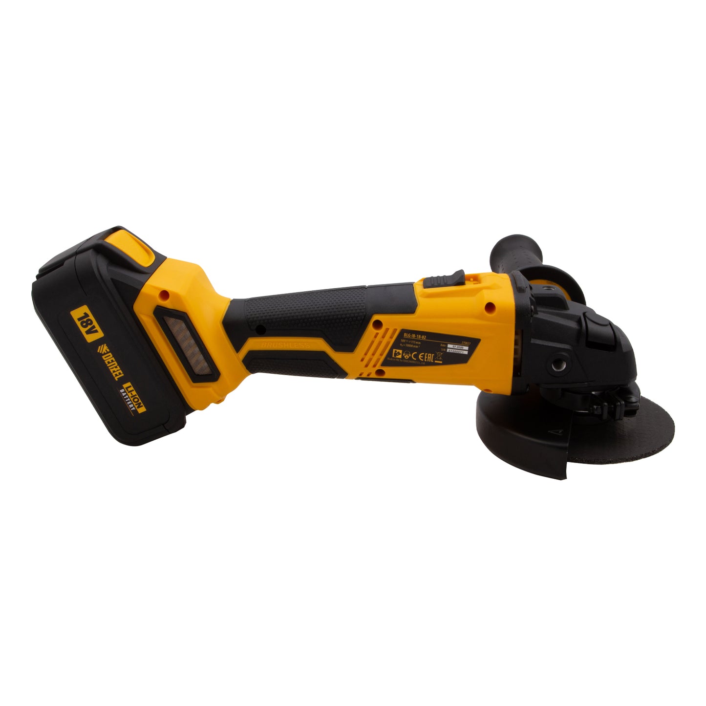 Polizor unghiular cu acumulator Denzel BLG-IB-18-02, Li-Ion 18 V, 3 Ah, disc 115 mm, motor fara perii