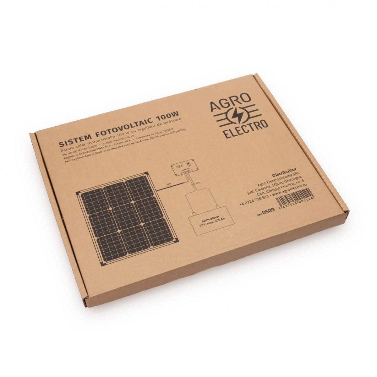 Panou solar monocristalin 100W cu regulator de încărcare PWM 10A pentru acumulatori 12V