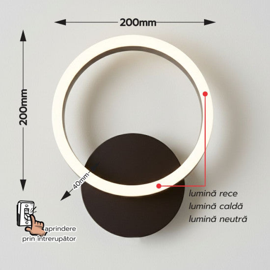 Aplica LED perete cafeniu THEMIS 18W, 1100 lm, 200x200x40 mm