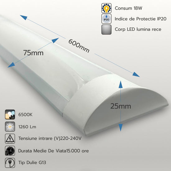 Corp LED liniar FIDA, 18W, 6500K, 600 mm