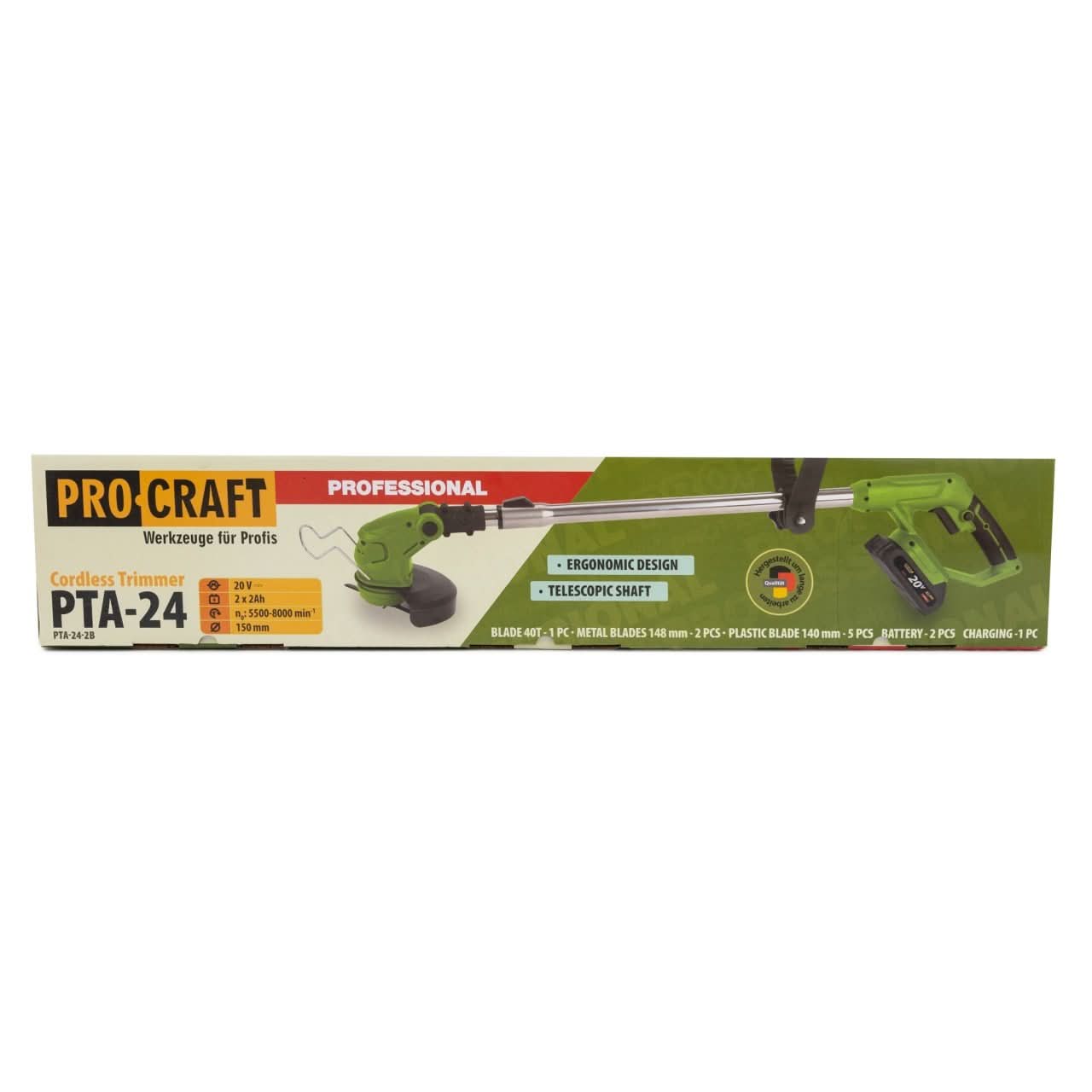Trimmer pe acumulator PROCRAFT PTA-24 2x21V/1.5Ah 10000rpm 150mm cu acumulatori si incarcator