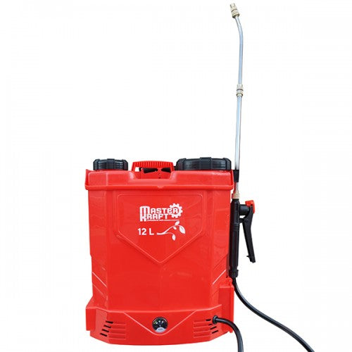 Pompa de stropit electrica Master Kraft KF-12C-10R, 12L, acumulator 12V 8Ah, tub telescopic 60-110 cm, 5 duze, rosie