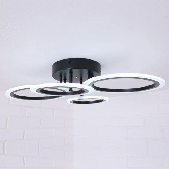 Lustra LED Cercuri Neagra 56W, 4 Brate, 4800 lm, 580x90mm, IR