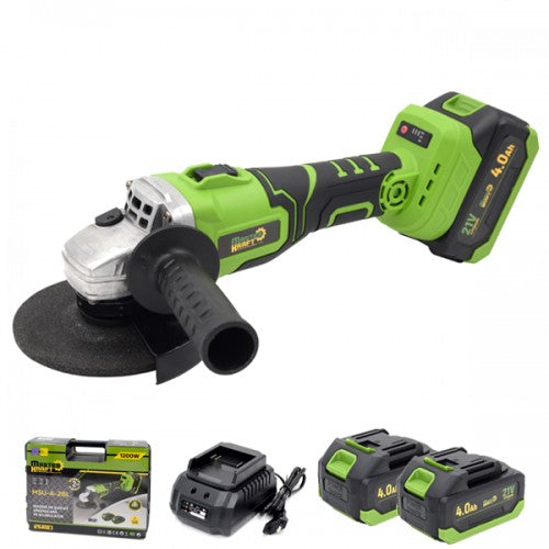 Polizor unghiular cu acumulator 125 mm Master Kraft MSU-A-2BL Brushless, 21V, 2 acumulatori, valiza