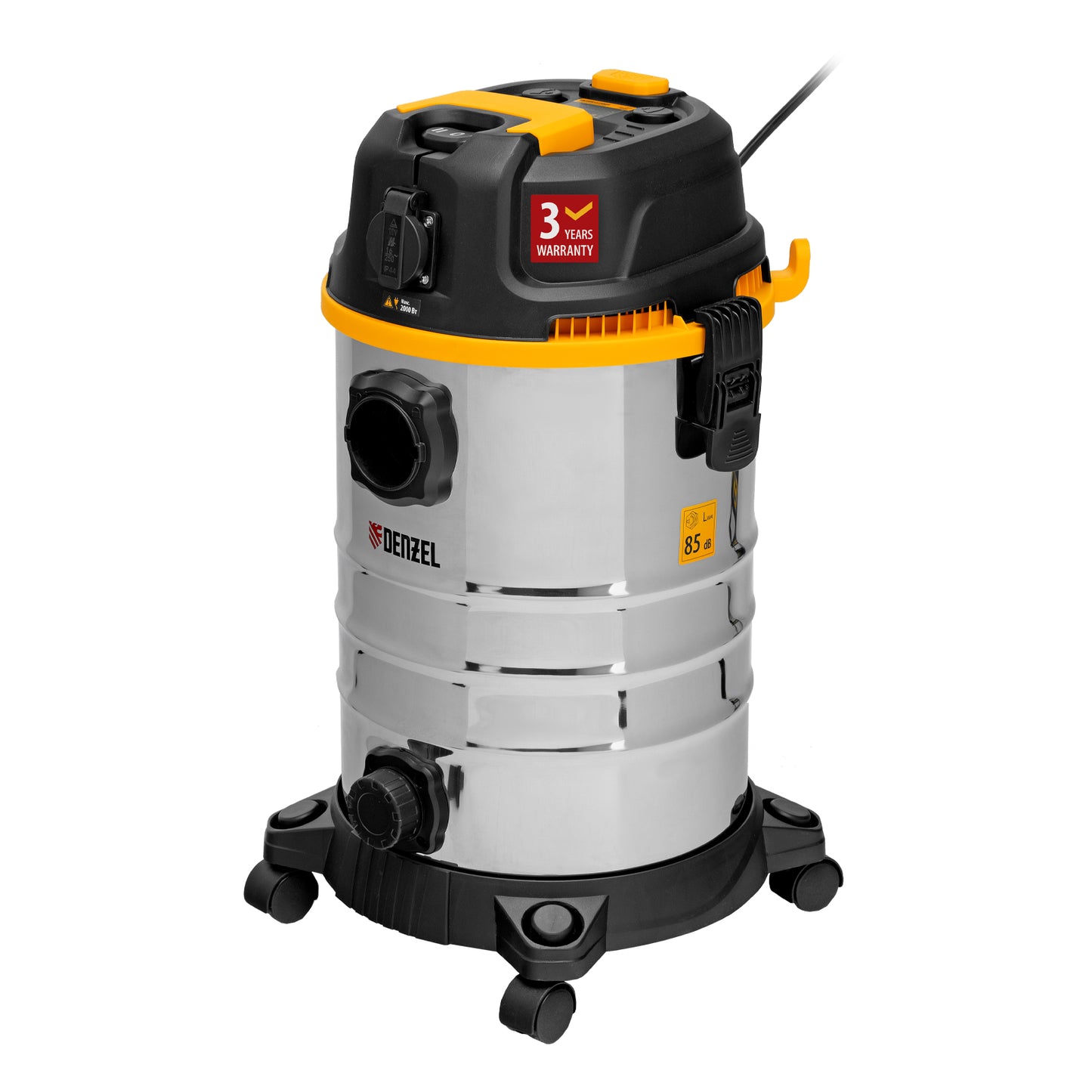 Aspirator Denzel EVC30, 1400 W, rezervor 30 L, furtun 3 m, priza cu sincronizare automata