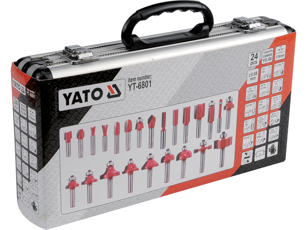 Set freze pentru lemn Yato 25 buc, diametru tijă 8 mm, capete cu inserții din carbură YG6X