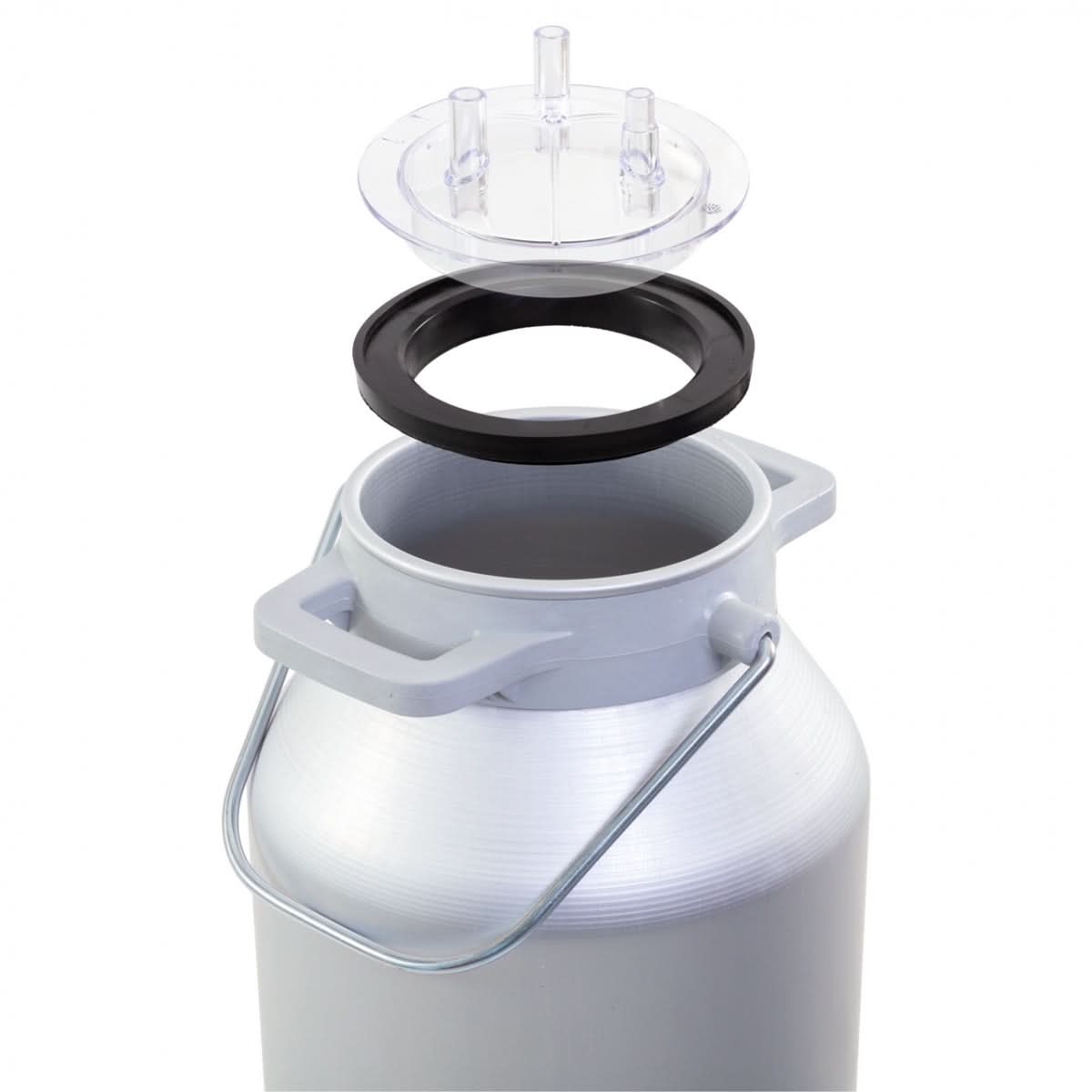 Capac plastic transparent cu 3 ieșiri pentru bidon lapte 25-30 litri - compatibil furtun 16/25 mm și 14/22 mm