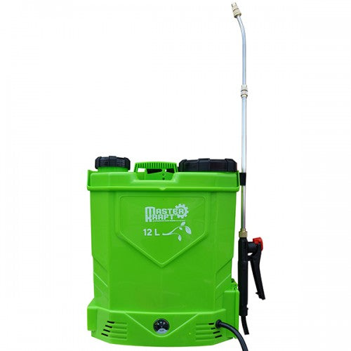 Pompa de stropit electrica Master Kraft KF-12C-10V, 12L, acumulator 12V 8Ah, tub telescopic 60-110 cm, 5 duze, verde