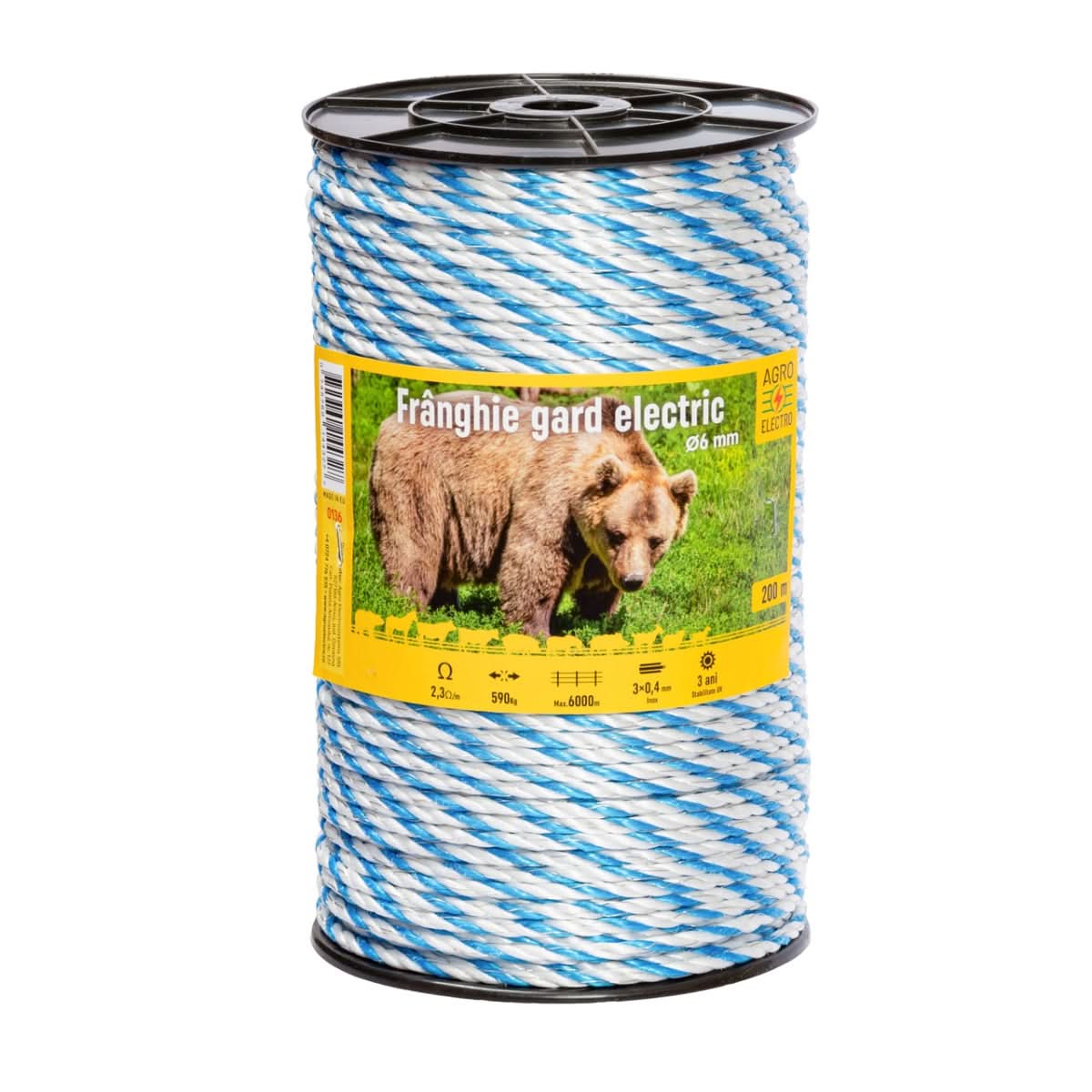 Franghie gard electric 200 m, rezistenta la rupere 590 kg, rezistenta electrica 2,3 Ω/m