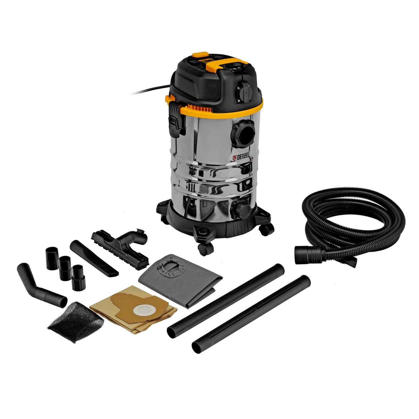 Aspirator Denzel EVC30, 1400 W, rezervor 30 L, furtun 3 m, priza cu sincronizare automata