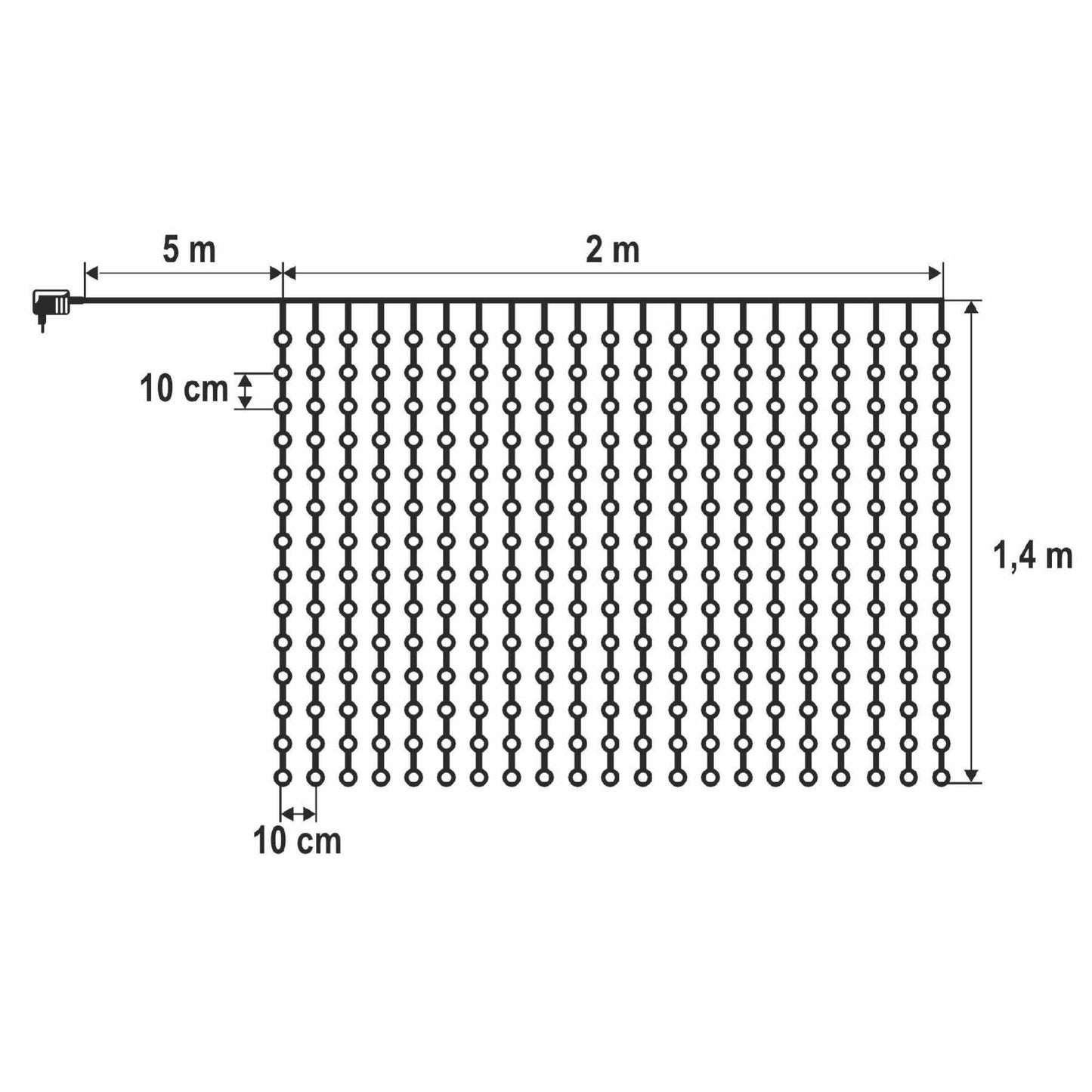 Perdea lumini LED DOT interior/exterior, 294 LED alb cald, 21 siruri x 14 LED, 2 x 1.4 m, cablu transparent, adaptor IP44