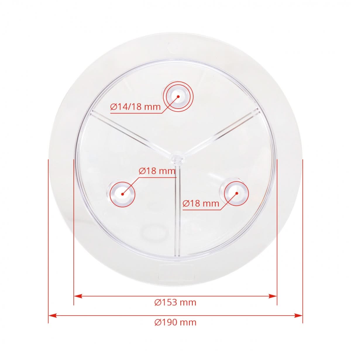 Capac plastic transparent cu 3 ieșiri pentru bidon lapte 25-30 litri - compatibil furtun 16/25 mm și 14/22 mm
