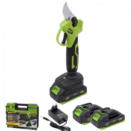Foarfeca de gradina cu acumulator 21V Master Kraft FC 21-25 Brushless, 2 acumulatori, incarcator, valiza transport