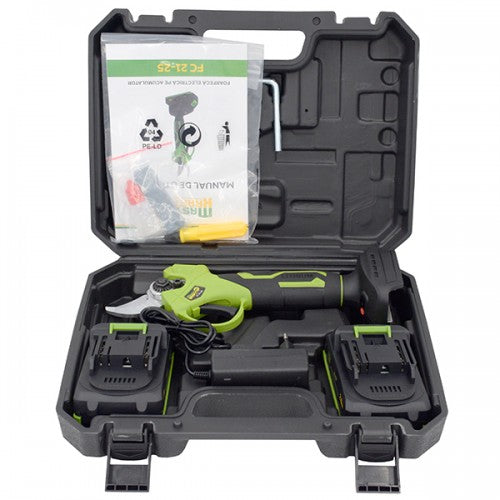 Foarfeca de gradina cu acumulator 21V Master Kraft FC 21-25 Brushless, 2 acumulatori, incarcator, valiza transport