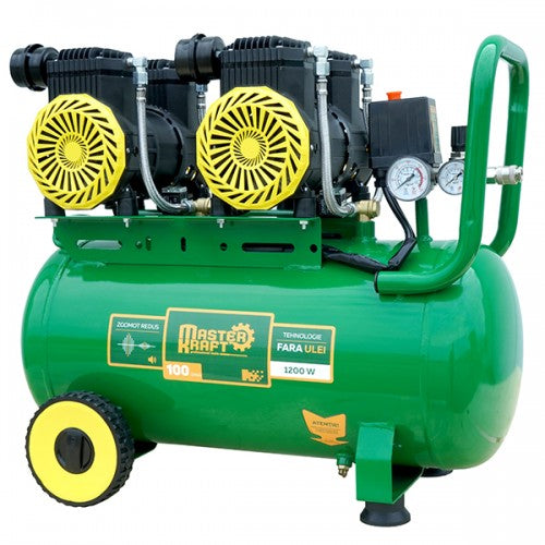 Compresor de aer 50L MasterKraft LSD-1600W/50/2, 2.4 kW, 4 cilindri, fara ulei, silentios