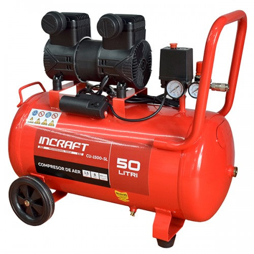 Compresor de aer fara ulei INCRAFT CU-1500-SL, 50L, 1.5 kW, 2 cilindri, silentios