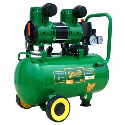 Compresor de aer 24L MasterKraft LSD-1280W/24, 0.7 kW, 2 cilindri, fara ulei, silentios