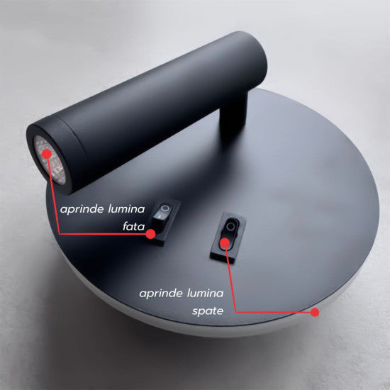 Aplica LED neagra cu spot, 10W, 430 lm, 140x140x68 mm
