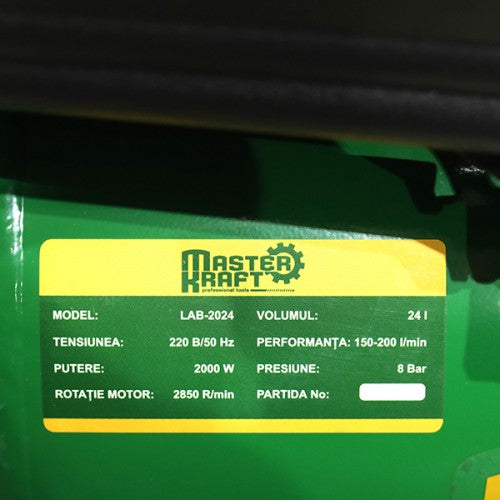 Compresor de aer 24L MasterKraft LAB2024, 2000W, cu ulei, portabil