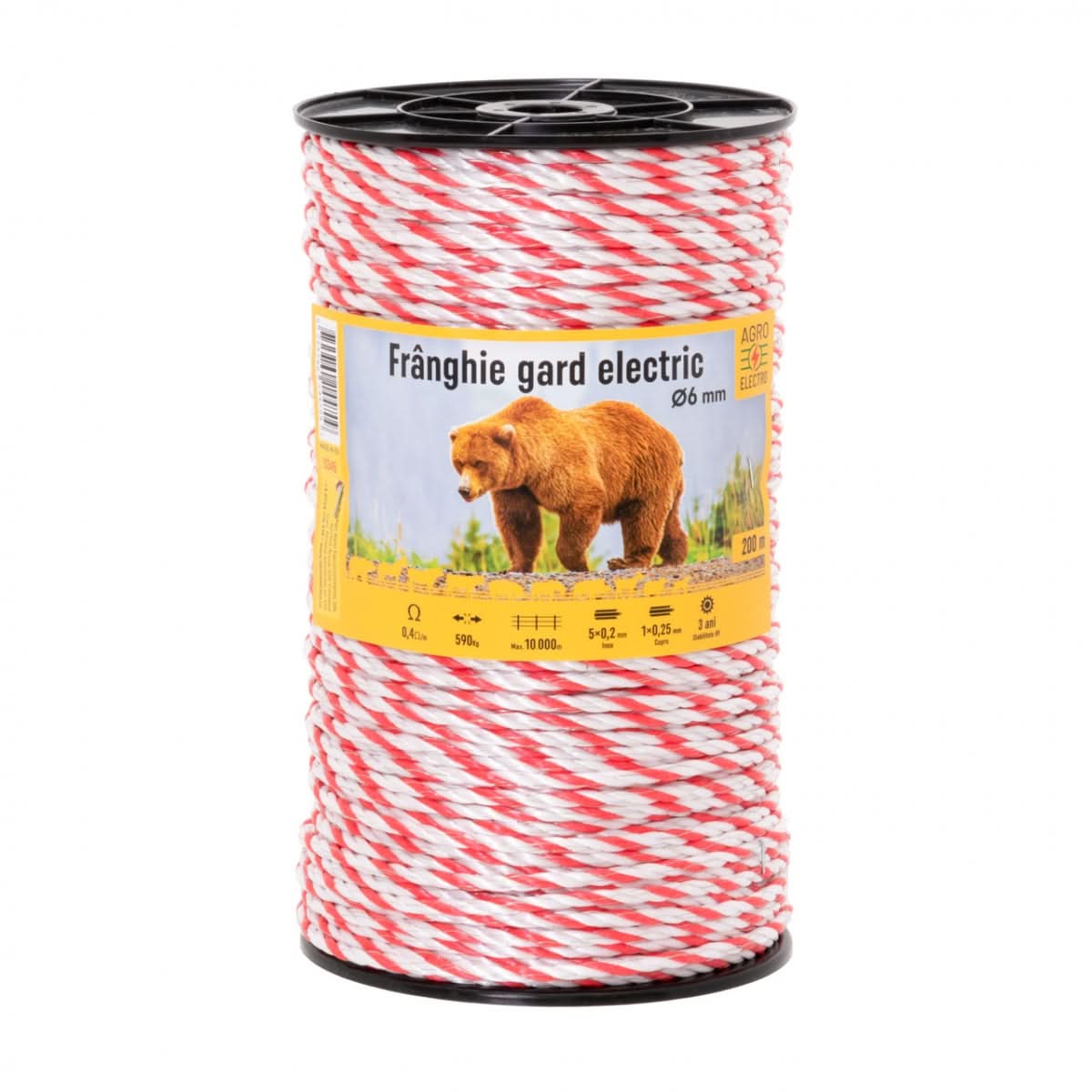 Frânghie gard electric 200 m, rezistenta la rupere 590 kg, rezistenta electrica 0,4 Ω/m